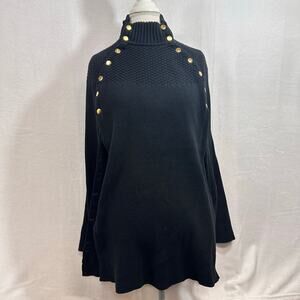 GILI Sweater Poncho Cape Knitted Ribbed Mock Neck Black‎ XS/Small Clasp Regency
